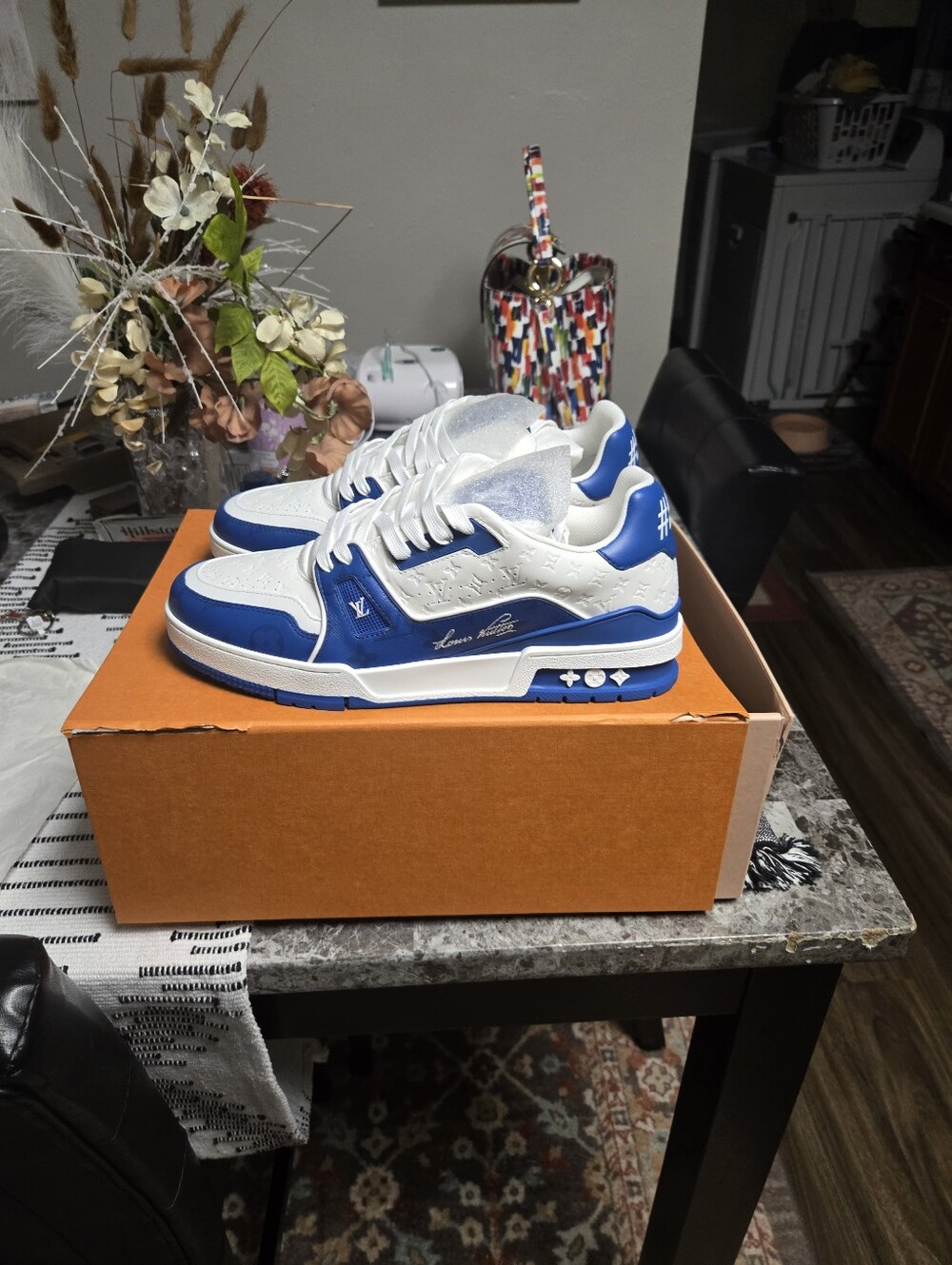 Louis Vuitton Men’s Low-Top Sneakers — White & Blue